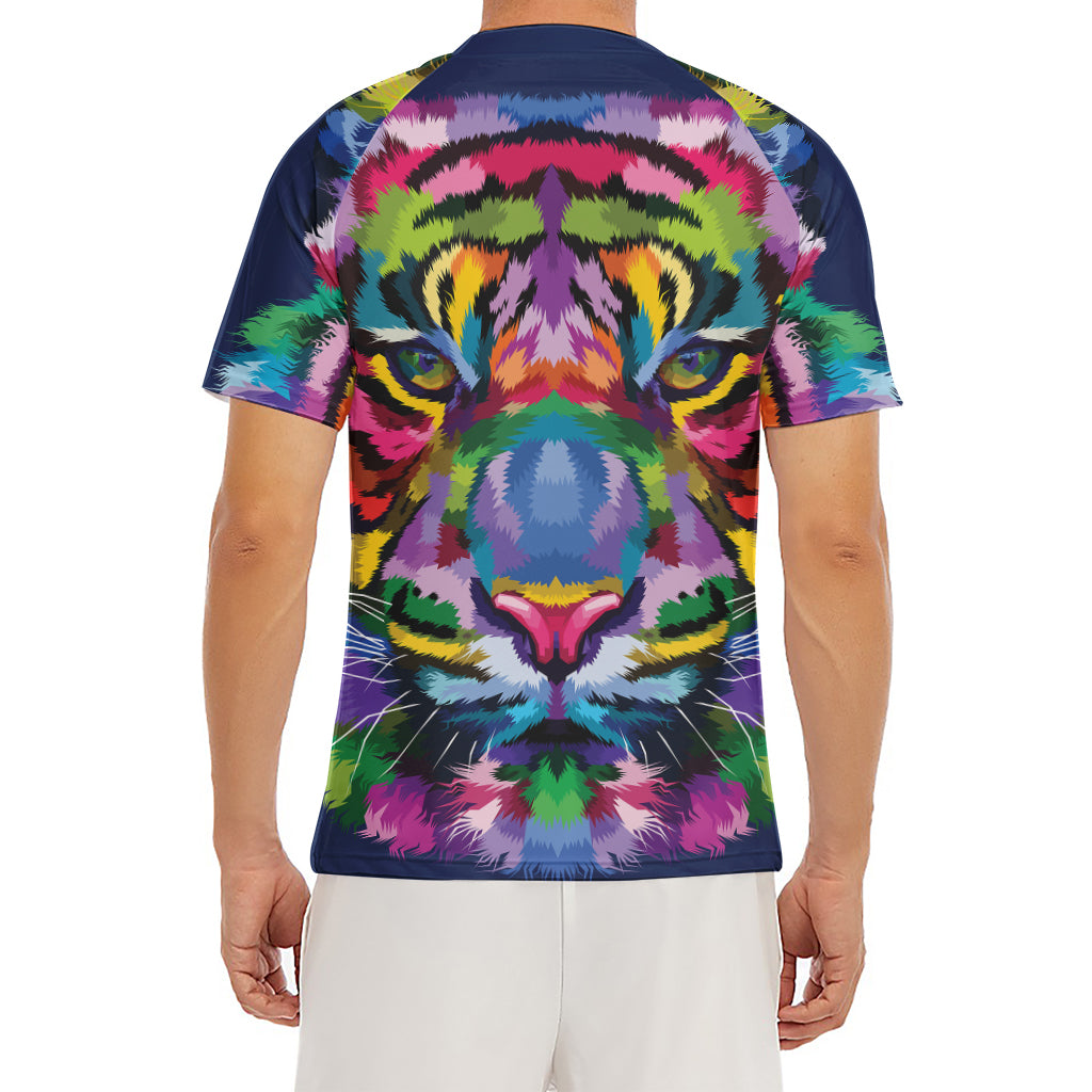 Colorful Tiger Portrait Print Men's Short Sleeve Rash Guard