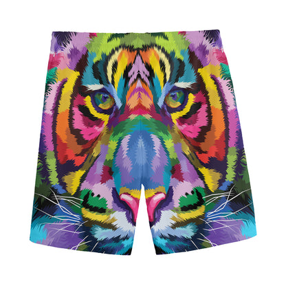 Colorful Tiger Portrait Print Men's Sports Shorts