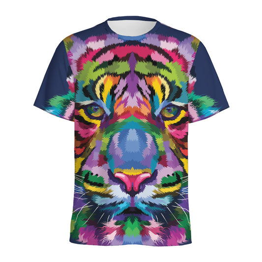 Colorful Tiger Portrait Print Men's Sports T-Shirt