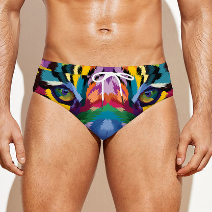 Colorful Tiger Portrait Print Men's Swim Briefs