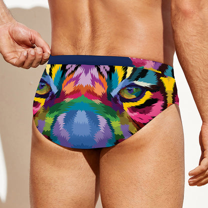 Colorful Tiger Portrait Print Men's Swim Briefs