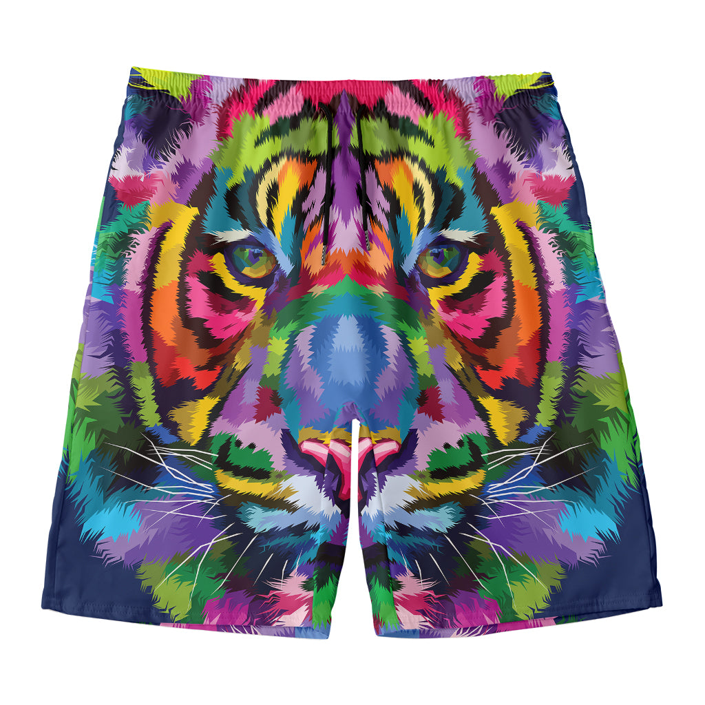 Colorful Tiger Portrait Print Men's Swim Trunks