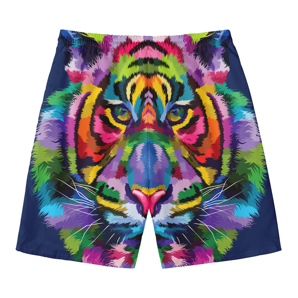 Colorful Tiger Portrait Print Men's Swim Trunks