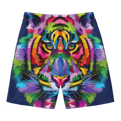 Colorful Tiger Portrait Print Men's Swim Trunks