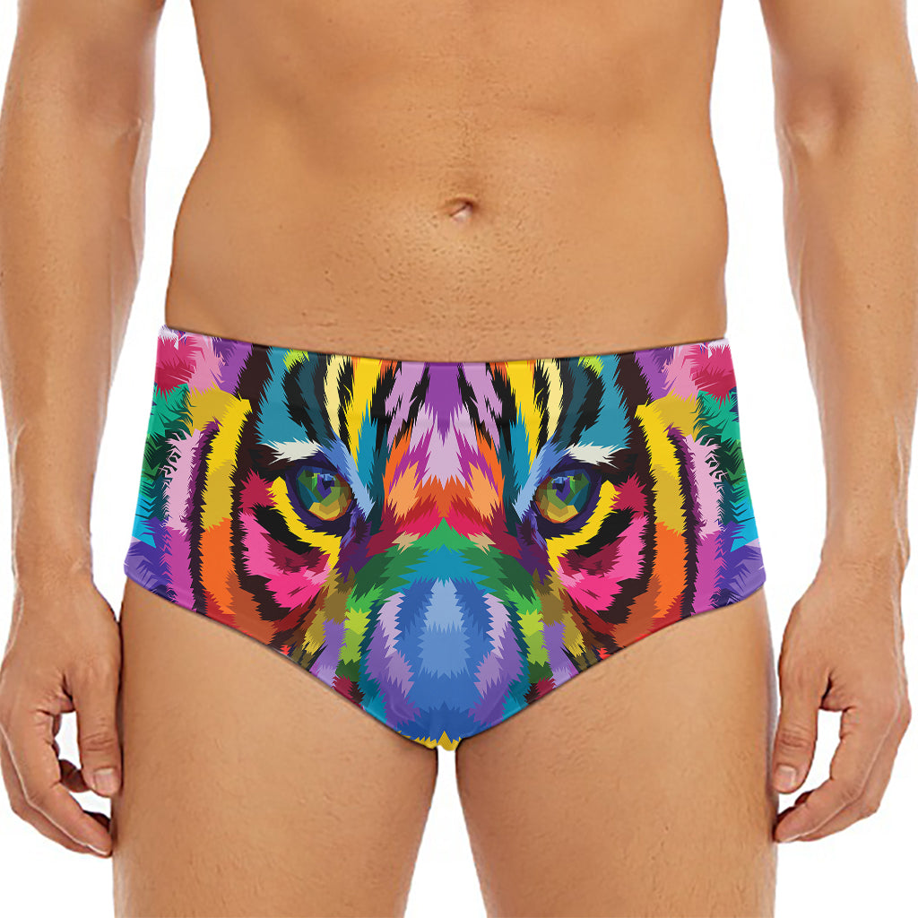 Colorful Tiger Portrait Print Men's Triangle Swim Briefs