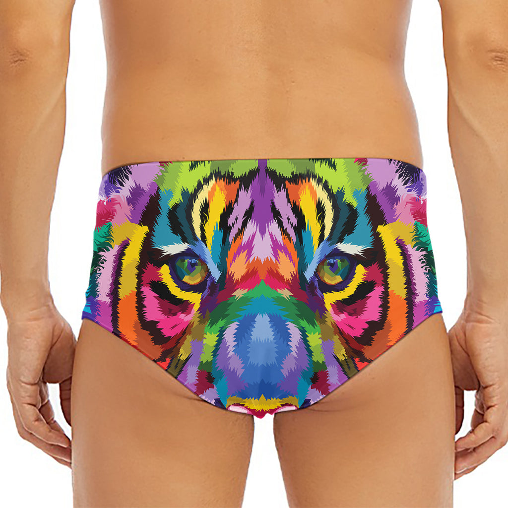 Colorful Tiger Portrait Print Men's Triangle Swim Briefs