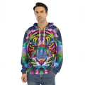 Colorful Tiger Portrait Print Men's Velvet Pullover Hoodie