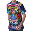 Colorful Tiger Portrait Print Men's Velvet T-Shirt