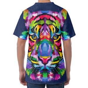 Colorful Tiger Portrait Print Men's Velvet T-Shirt