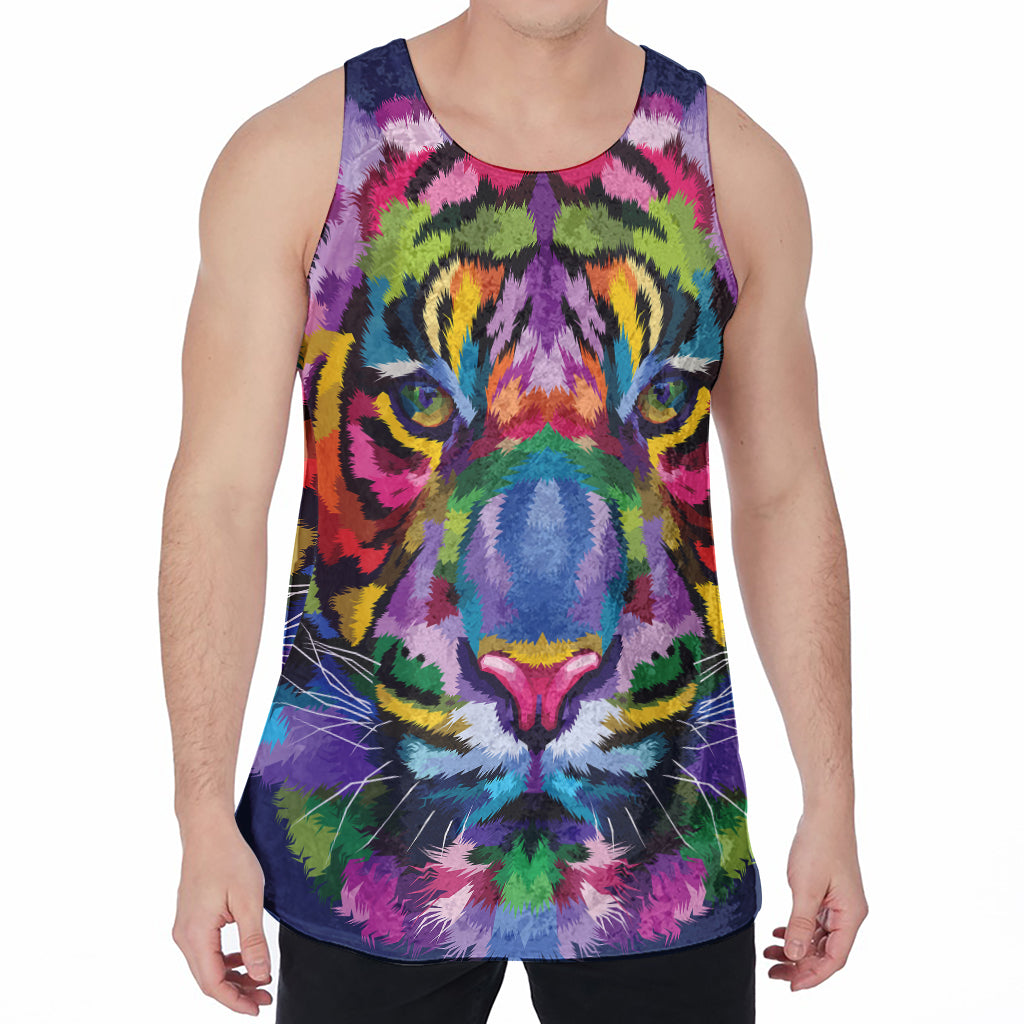 Colorful Tiger Portrait Print Men's Velvet Tank Top