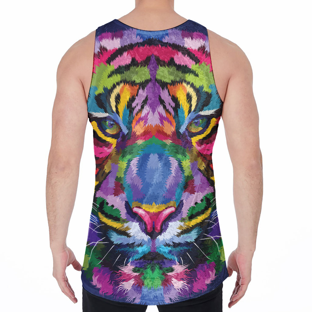 Colorful Tiger Portrait Print Men's Velvet Tank Top