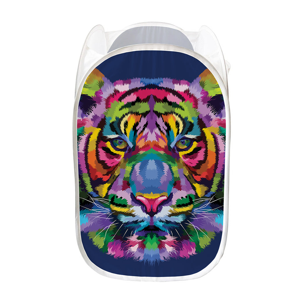 Colorful Tiger Portrait Print Mesh Laundry Hamper