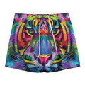Colorful Tiger Portrait Print Mesh Shorts