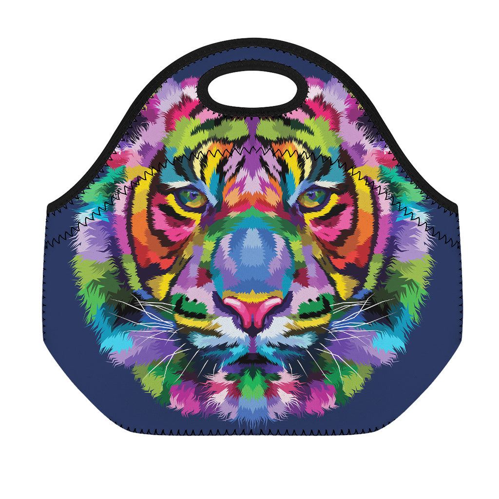 Colorful Tiger Portrait Print Neoprene Lunch Bag