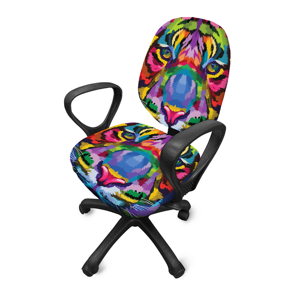 Colorful Tiger Portrait Print Office Chair Cover