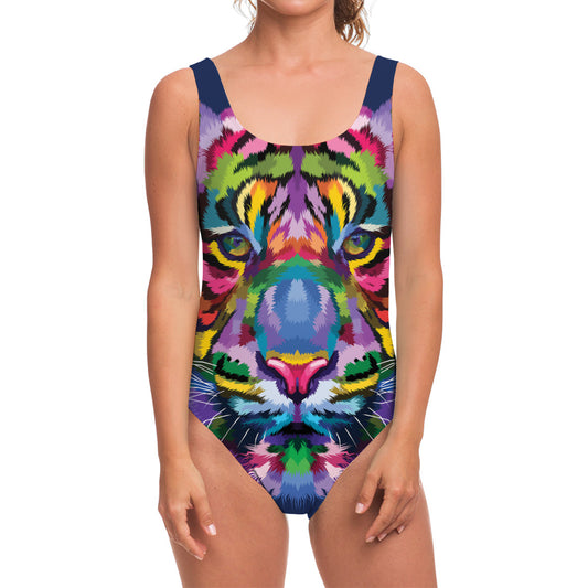 Colorful Tiger Portrait Print One Piece Swimsuit