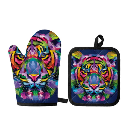 Colorful Tiger Portrait Print Oven Mitt And Pot Holder Set