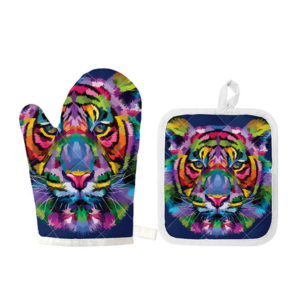 Colorful Tiger Portrait Print Oven Mitt And Pot Holder Set