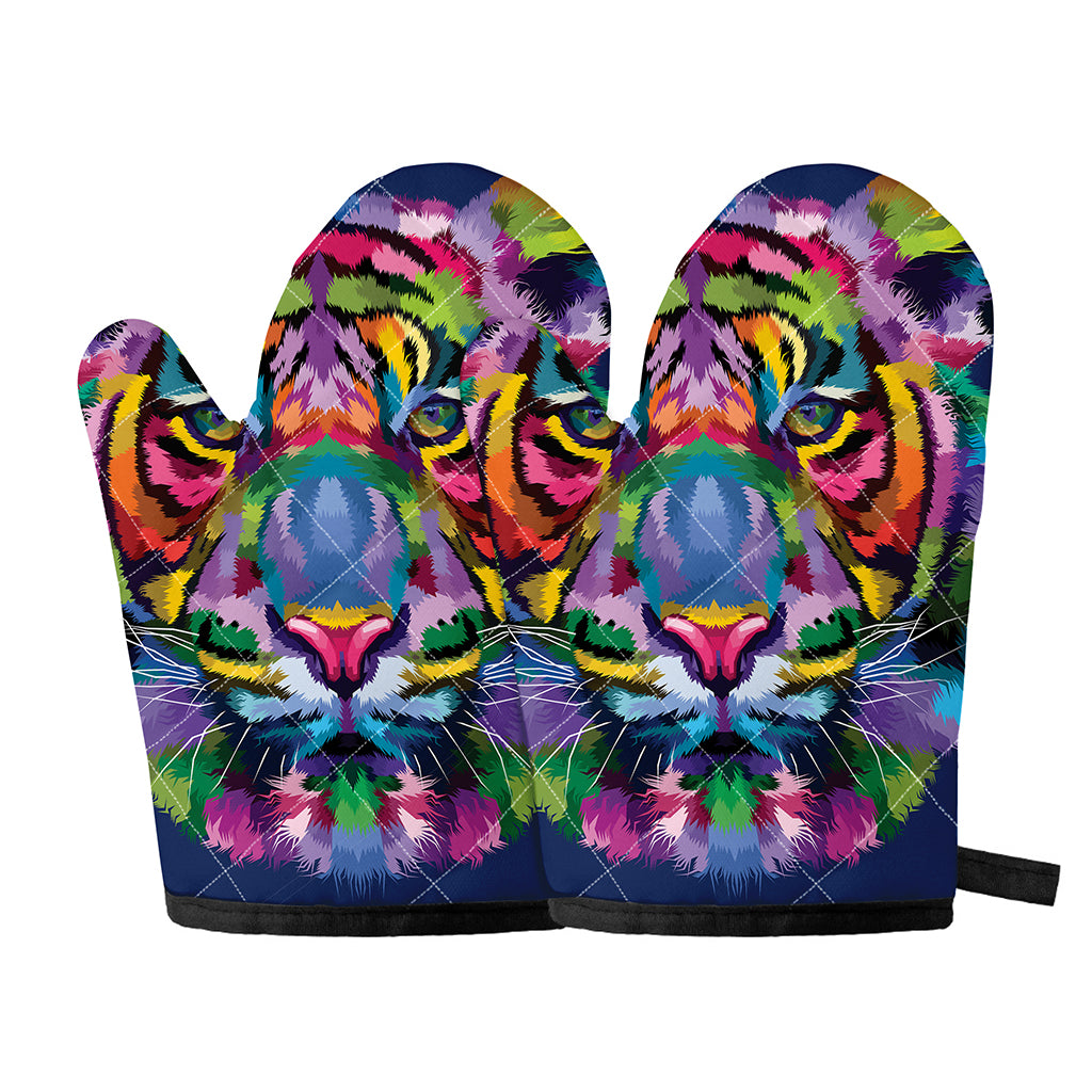 Colorful Tiger Portrait Print Oven Mitts