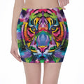 Colorful Tiger Portrait Print Pencil Mini Skirt