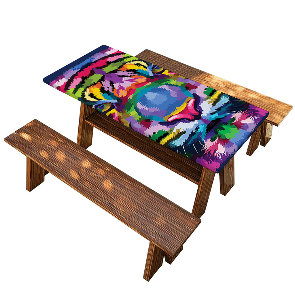 Colorful Tiger Portrait Print Picnic Table Cover