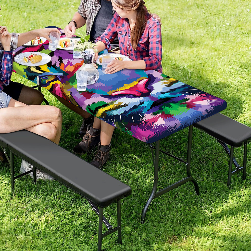 Colorful Tiger Portrait Print Picnic Table Cover
