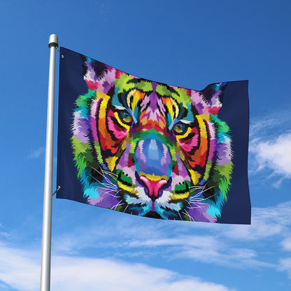Colorful Tiger Portrait Print Polyester Flag