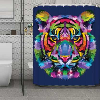 Colorful Tiger Portrait Print Polyester Shower Curtain