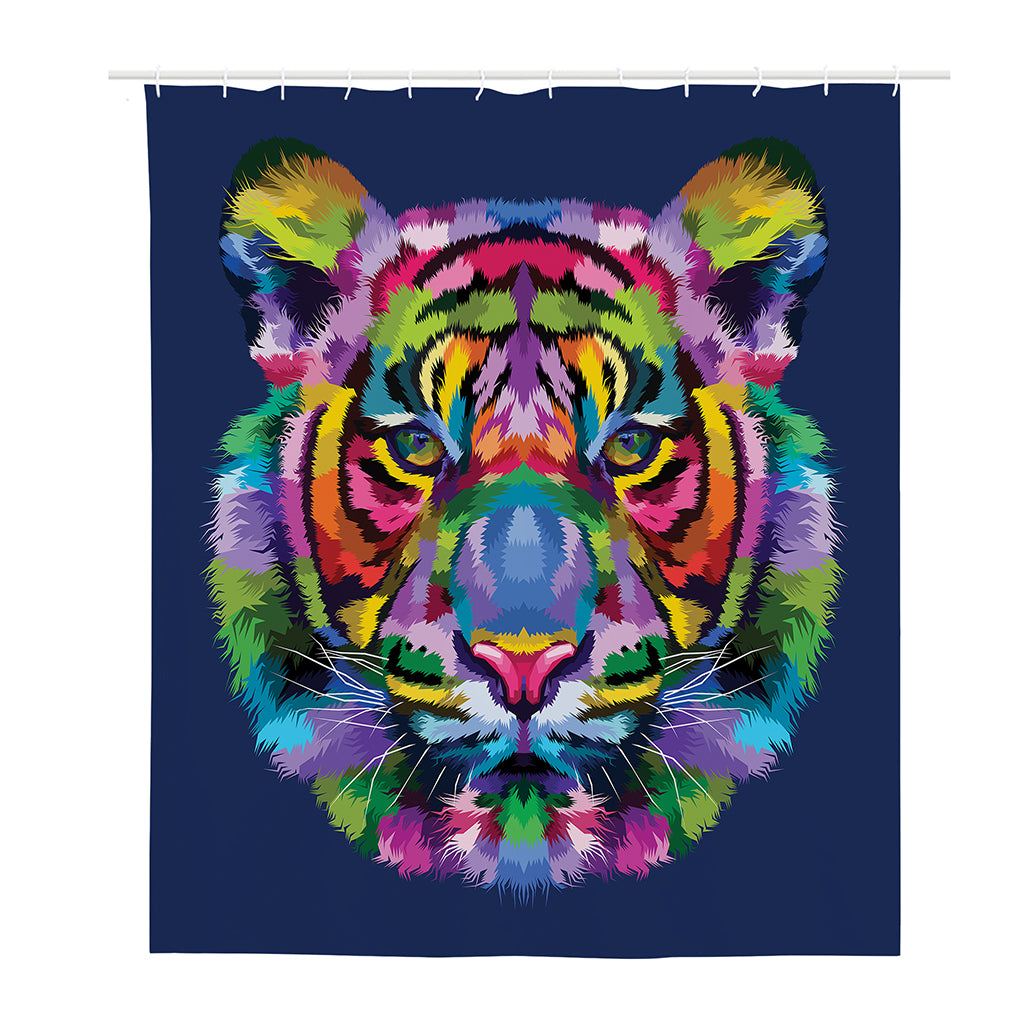 Colorful Tiger Portrait Print Polyester Shower Curtain