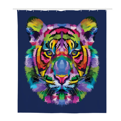 Colorful Tiger Portrait Print Polyester Shower Curtain