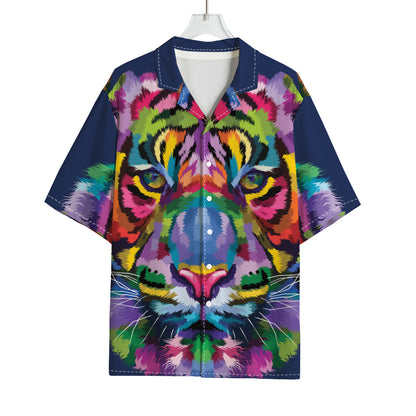 Colorful Tiger Portrait Print Rayon Hawaiian Shirt
