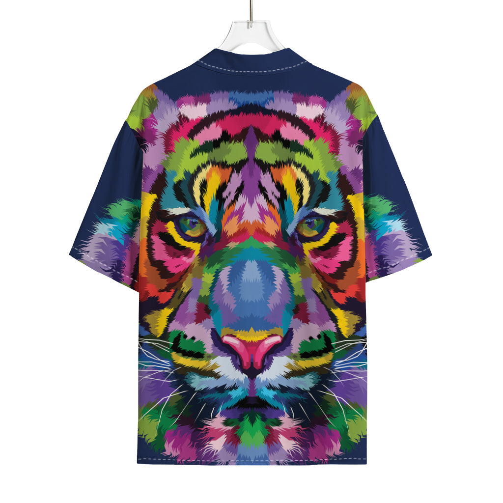 Colorful Tiger Portrait Print Rayon Hawaiian Shirt