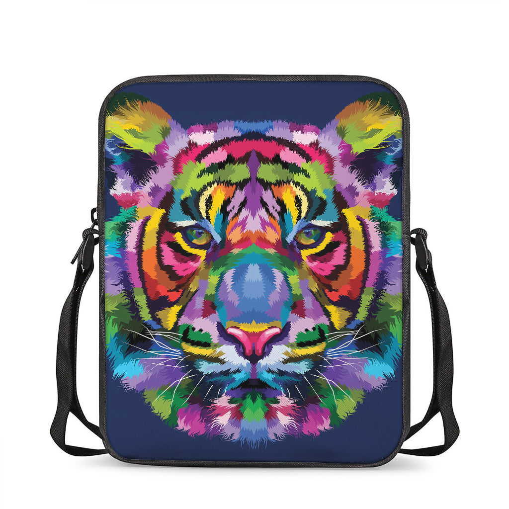 Colorful Tiger Portrait Print Rectangular Crossbody Bag