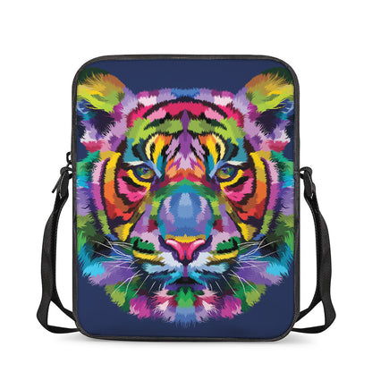 Colorful Tiger Portrait Print Rectangular Crossbody Bag