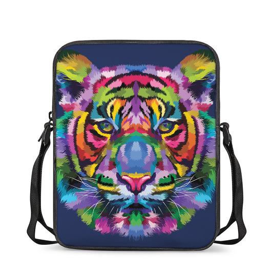 Colorful Tiger Portrait Print Rectangular Crossbody Bag