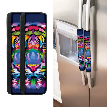 Colorful Tiger Portrait Print Refrigerator Handle Covers