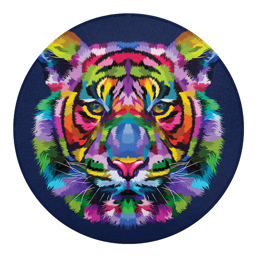 Colorful Tiger Portrait Print Round Blanket