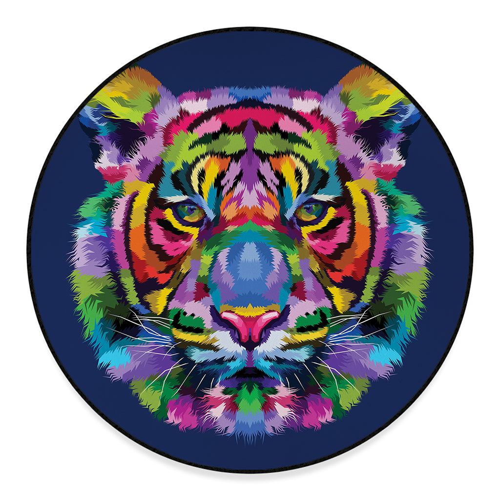 Colorful Tiger Portrait Print Round Floor Mat