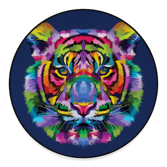 Colorful Tiger Portrait Print Round Floor Mat