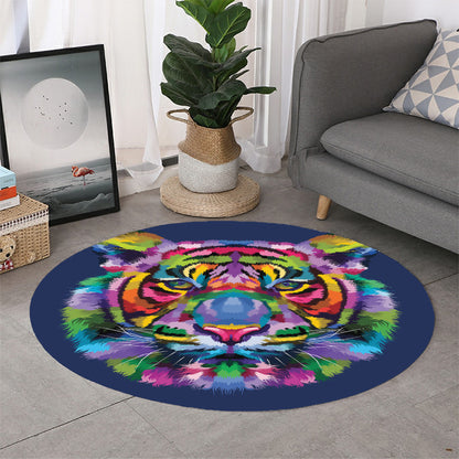 Colorful Tiger Portrait Print Round Rug