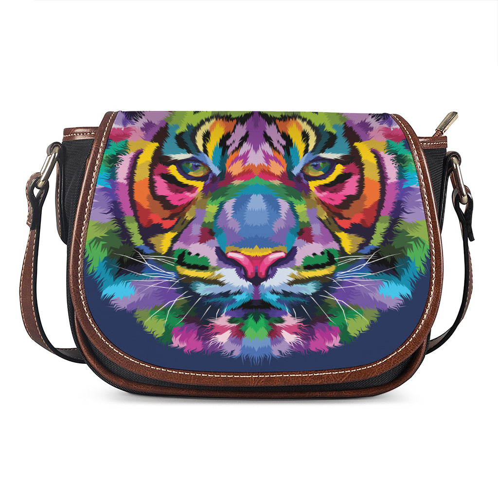 Colorful Tiger Portrait Print Saddle Bag