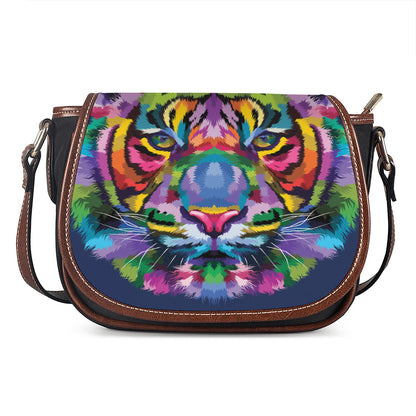 Colorful Tiger Portrait Print Saddle Bag