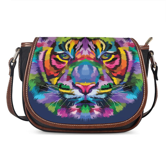 Colorful Tiger Portrait Print Saddle Bag