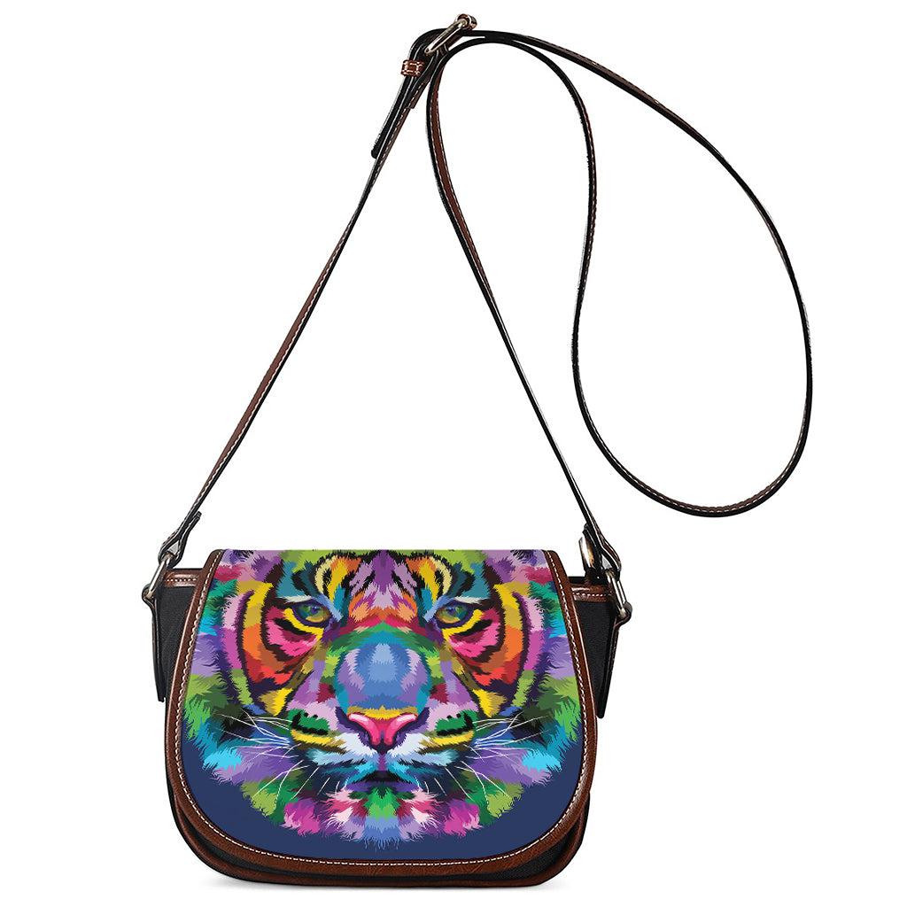 Colorful Tiger Portrait Print Saddle Bag
