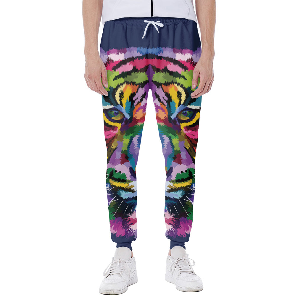 Colorful Tiger Portrait Print Scuba Joggers