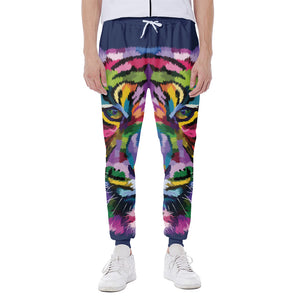 Colorful Tiger Portrait Print Scuba Joggers