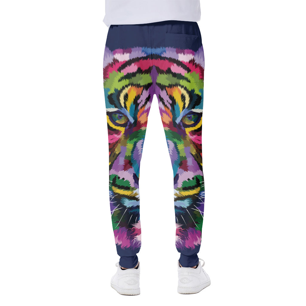 Colorful Tiger Portrait Print Scuba Joggers