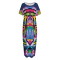 Colorful Tiger Portrait Print Short Sleeve Long Nightdress