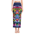 Colorful Tiger Portrait Print Side Slit Maxi Skirt