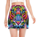 Colorful Tiger Portrait Print Side Slit Mini Skirt